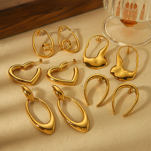 Stainless Steel Geometric Stud Earrings Electroplated