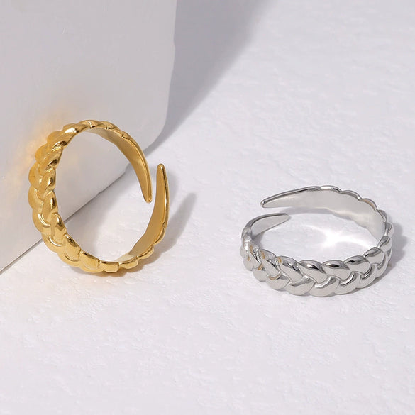 Stainless Steel Geometric Style Adjustable Ring For Women With 18K Gold Plated Electroplating