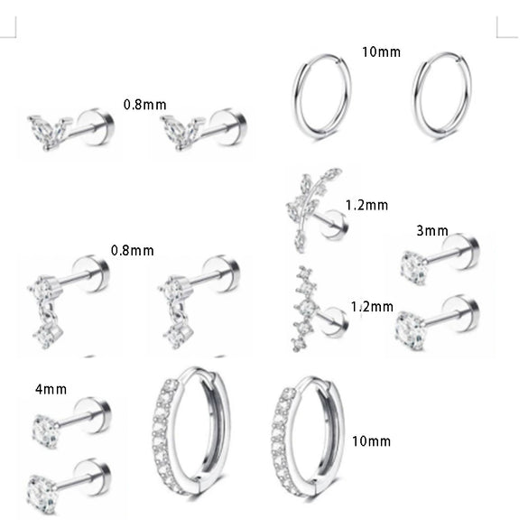 Stainless Steel Geometric Style Earrings Set With Diamonds