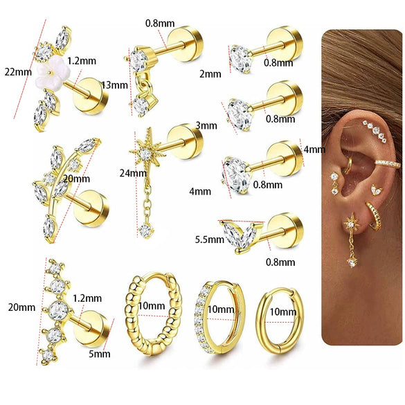 Stainless Steel Geometric Style Earrings Set With Diamonds