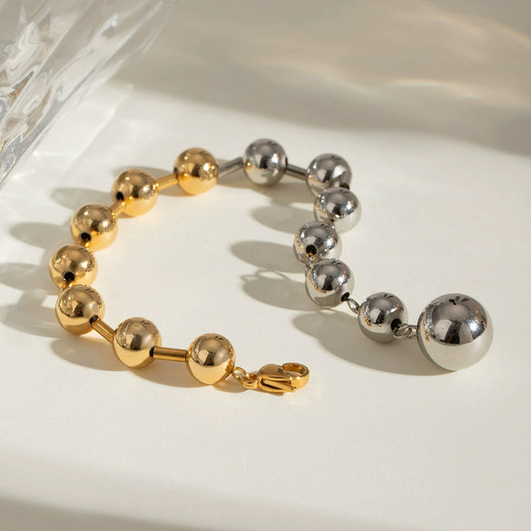 Stainless Steel Geometric Style Electroplated Bead Chain Bracelet For Women