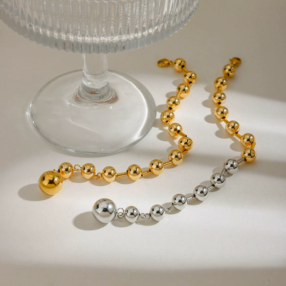 Stainless Steel Geometric Style Electroplated Bead Chain Bracelet For Women