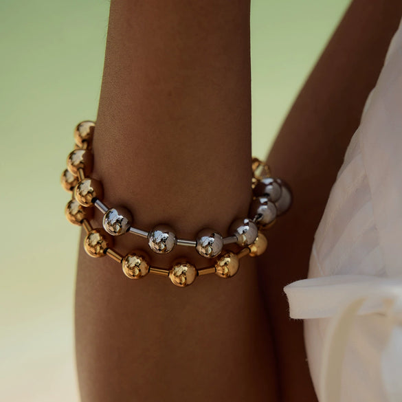 Stainless Steel Geometric Style Electroplated Bead Chain Bracelet For Women