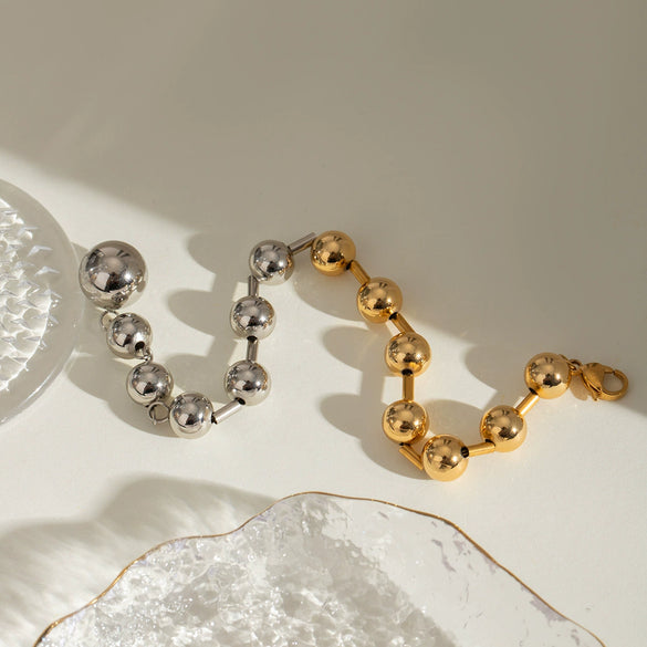 Stainless Steel Geometric Style Electroplated Bead Chain Bracelet For Women