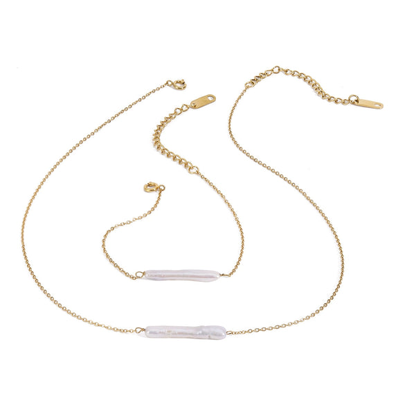 Stainless Steel Geometric Style Electroplated Bracelet Necklace Combination Jewelry