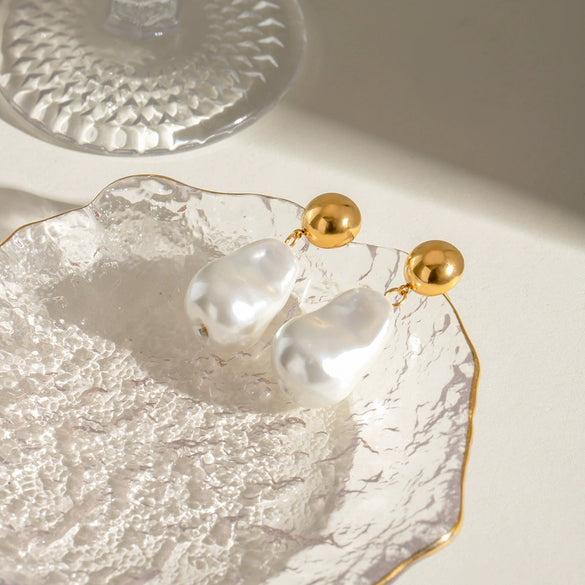 Stainless Steel Geometric Style Electroplated Irregular Pearl Earrings