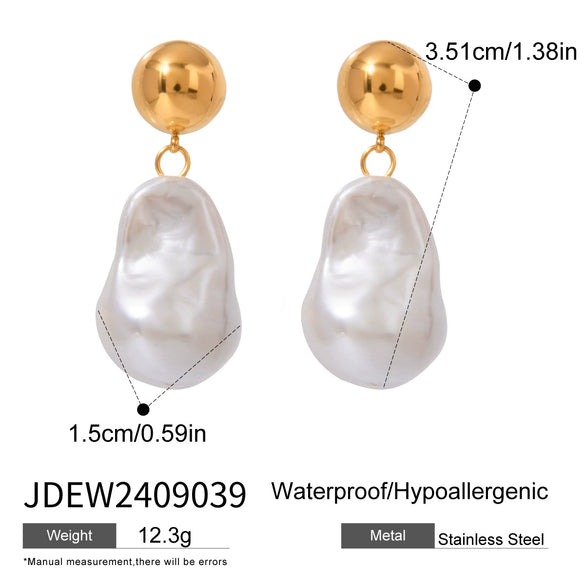 Stainless Steel Geometric Style Electroplated Irregular Pearl Earrings