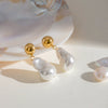 Stainless Steel Geometric Style Electroplated Irregular Pearl Earrings