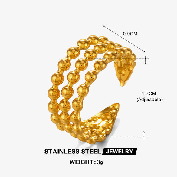 Stainless Steel Geometric Style Electroplated Women's Round Bead Ring
