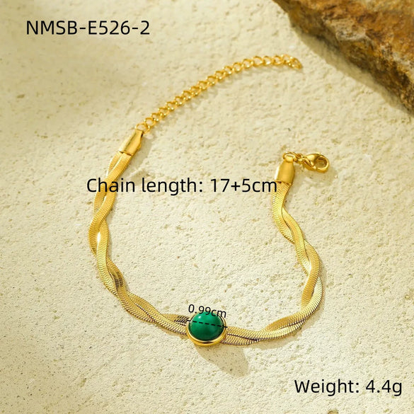 Stainless Steel Geometric Style Electroplating Snake Chain Woven Natural Stone Bracelet For Women