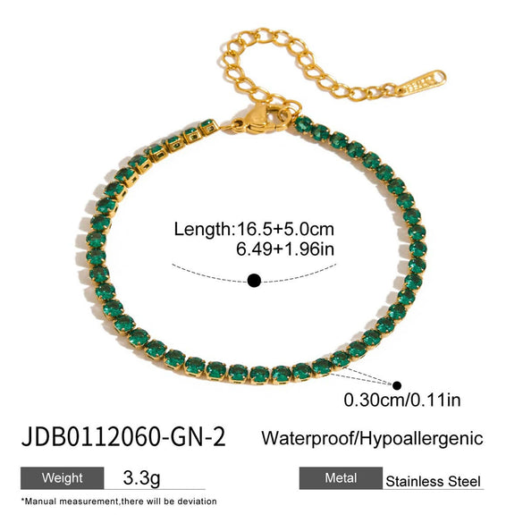 Stainless Steel Geometric Style Green Zircon Jewelry Buckle Tennis Chain Bracelet With Electroplating For Women