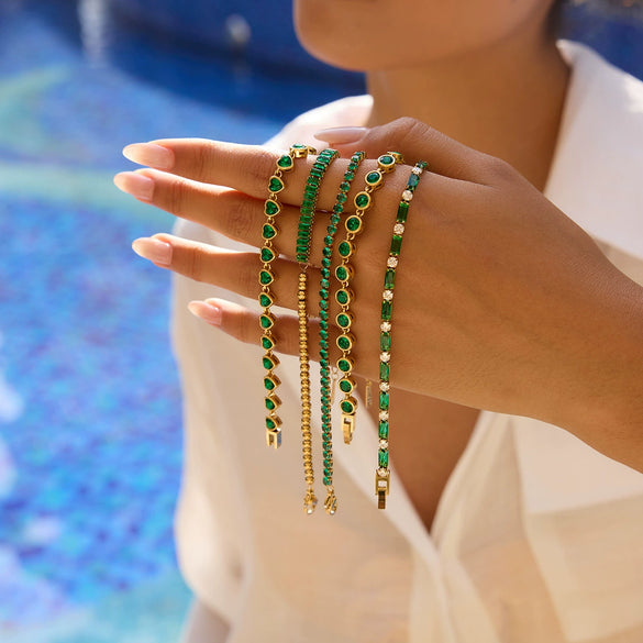 Stainless Steel Geometric Style Green Zircon Jewelry Buckle Tennis Chain Bracelet With Electroplating For Women
