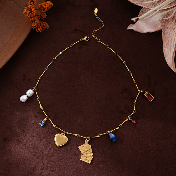 Stainless Steel Geometric Sun Moon Cross Pendant Necklace With Vacuum Plating 18K Gold Color