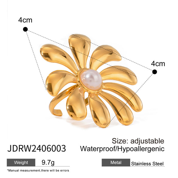 Stainless Steel Geometric Sunflower Opening Ring Jewelry Electroplated For Women