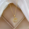 Stainless Steel Geometric Swan Opal Necklace For Female