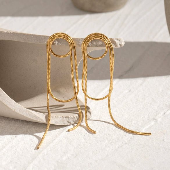 Stainless Steel Geometric Tassel Earrings Electroplated Highend Creative Jewelry For Women