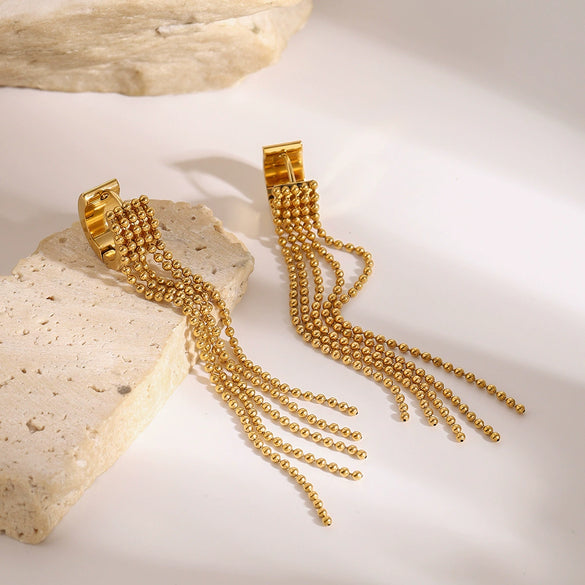 Stainless Steel Geometric Tassel Earrings For Women With Electroplating Treatment