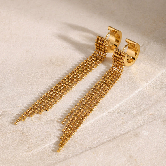 Stainless Steel Geometric Tassel Earrings For Women With Electroplating Treatment