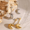 Stainless Steel Geometric Tassel Moon Pendant Earrings Electroplated For Women