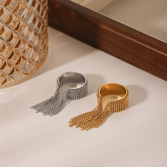 Stainless Steel Geometric Tassel Open Ring For Women With Electroplating