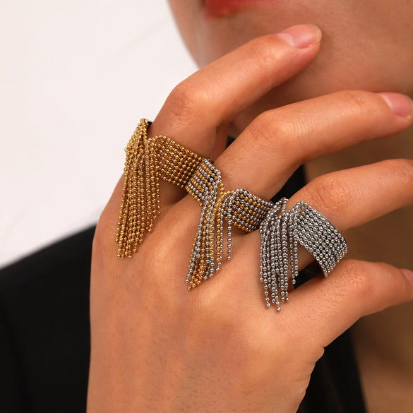 Stainless Steel Geometric Tassel Open Ring For Women With Electroplating