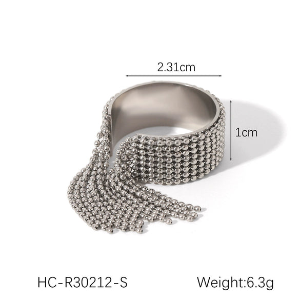 Stainless Steel Geometric Tassel Open Ring For Women With Electroplating