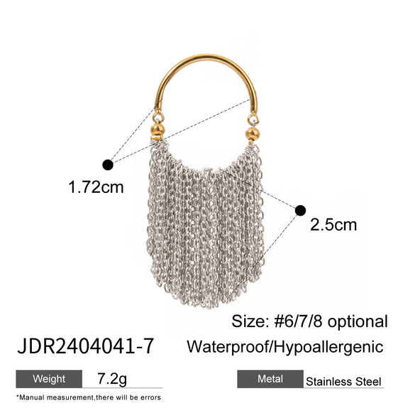 Stainless Steel Geometric Tassel Ring Electroplated Hand Jewelry For Women