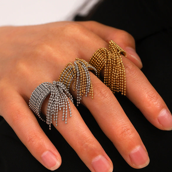 Stainless Steel Geometric Tassel Ring For Women