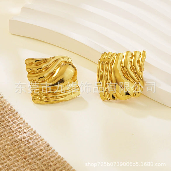 Stainless Steel Geometric Texture Electroplated Women's Earrings