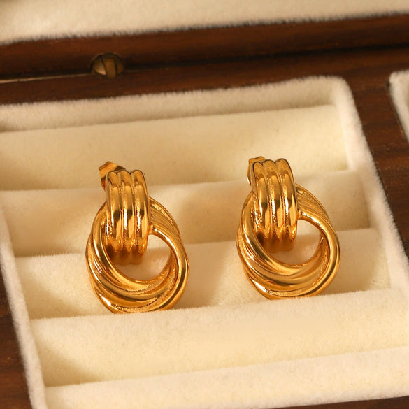 Stainless Steel Geometric Thread Twist Earrings Gold Plated Electroplated For Women