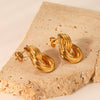 Stainless Steel Geometric Thread Twist Earrings Gold Plated Electroplated For Women