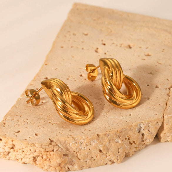 Stainless Steel Geometric Thread Twist Earrings Gold Plated Electroplated For Women