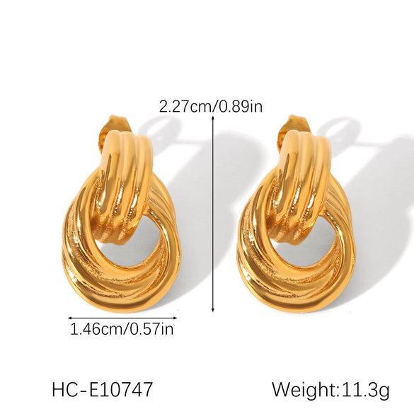 Stainless Steel Geometric Thread Twist Earrings Gold Plated Electroplated For Women