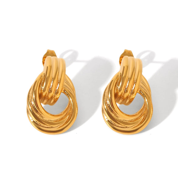 Stainless Steel Geometric Thread Twist Earrings Gold Plated Electroplated For Women