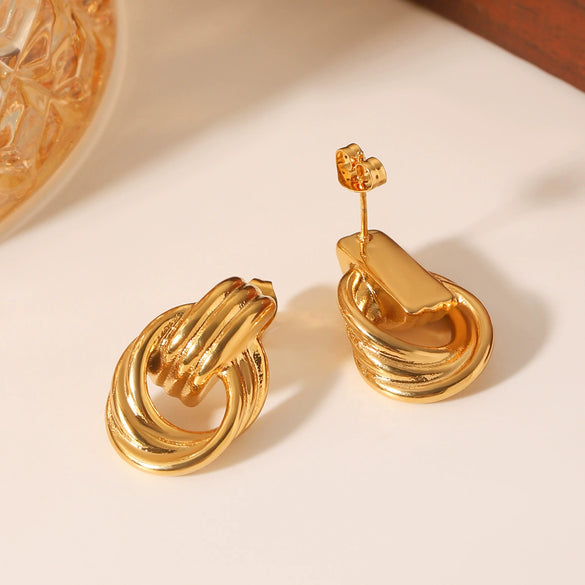 Stainless Steel Geometric Thread Twist Earrings Gold Plated Electroplated For Women