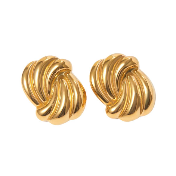 Stainless Steel Geometric Thread Wave Strip Earrings With 18K Gold Non Fading Electroplating For Women