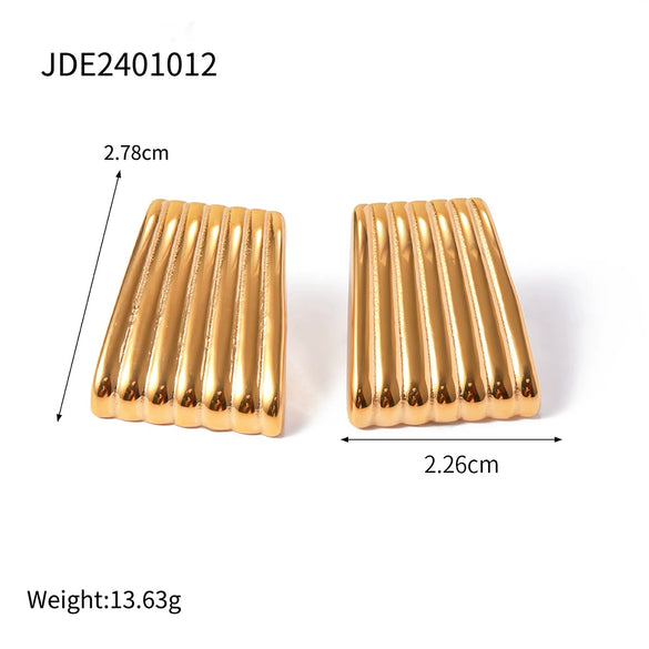 Stainless Steel Geometric Thread Wave Strip Earrings With 18K Gold Non Fading Electroplating For Women