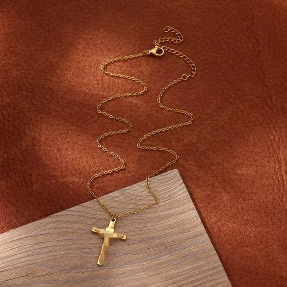 Stainless Steel Geometric Tree Of Life Cross Pendant Necklace Electroplating Jewelry Unisex
