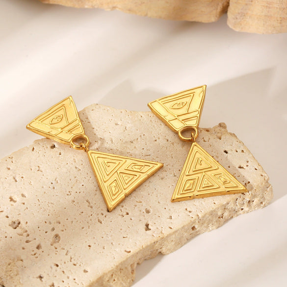 Stainless Steel Geometric Triangle Earrings For Women With Electroplating Treatment