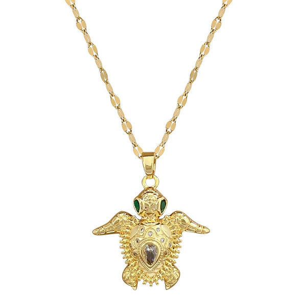 Stainless Steel Geometric Turtle Zircon Pendant Necklace For Women