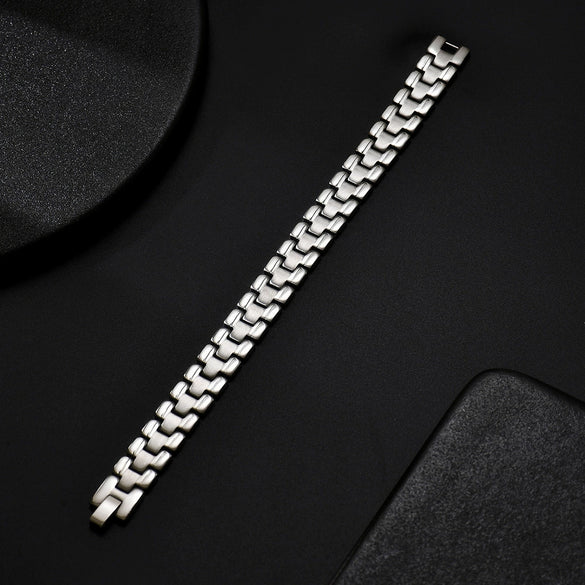 Stainless Steel Geometric Wave Texture Bracelet For Men And Women Glossy Electroplated Finish Simple Versatile Design