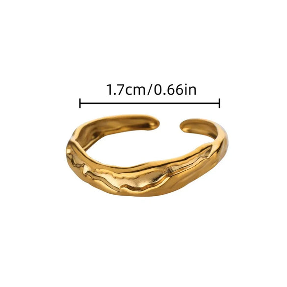 Stainless Steel Geometric Wave Texture Wide Ring Unisex Light Luxury Electroplated