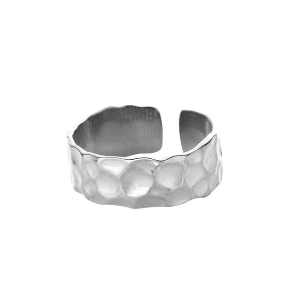 Stainless Steel Geometric Wave Texture Wide Ring Unisex Light Luxury Electroplated
