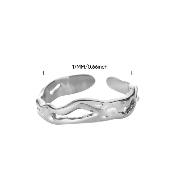 Stainless Steel Geometric Wave Texture Wide Ring Unisex Light Luxury Electroplated