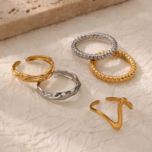 Stainless Steel Geometric Wave Texture Wide Ring Unisex Light Luxury Electroplated