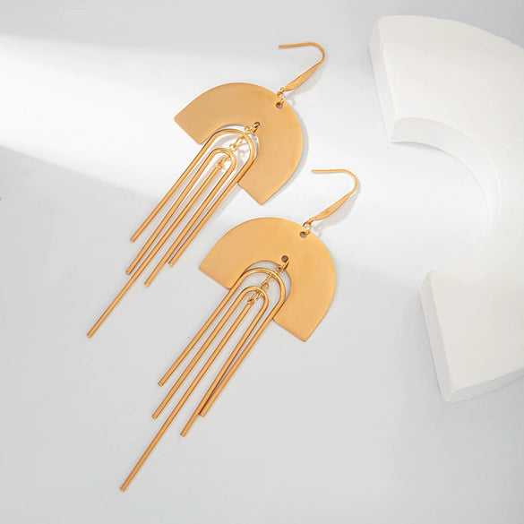 Stainless Steel Geometric Wind Chimes Tassel Earrings For Women With Electroplating Treatment