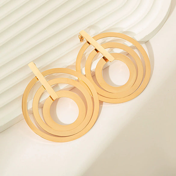 Stainless Steel Geometric Wind Chimes Tassel Earrings For Women With Electroplating Treatment