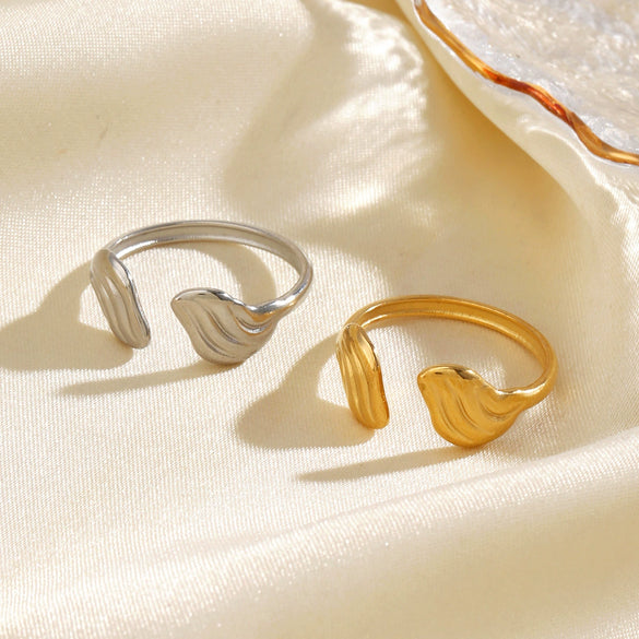 Stainless Steel Geometric Wing Open Ring For Women Electroplated