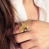 Stainless Steel Geometric Wings Bird Peace Pigeon Opening Ring For Women Retro Style With Electroplating
