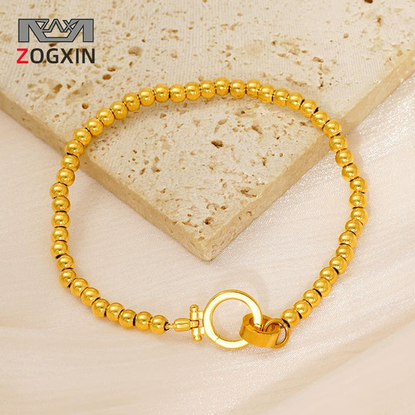 316L Stainless Steel Geometric Women's Bracelet With Electroplating And Round Buckle Steel Ball Design